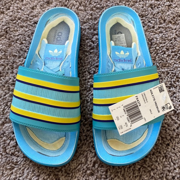 Adidas Adilette Premium ZX 8000 Men’s Slides Sandals Blue Yellow FX4379 Size 7